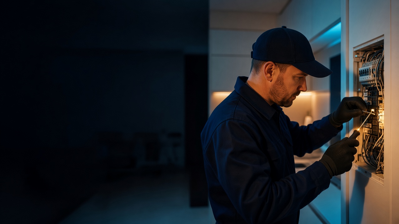 Electrician working at a residential panel